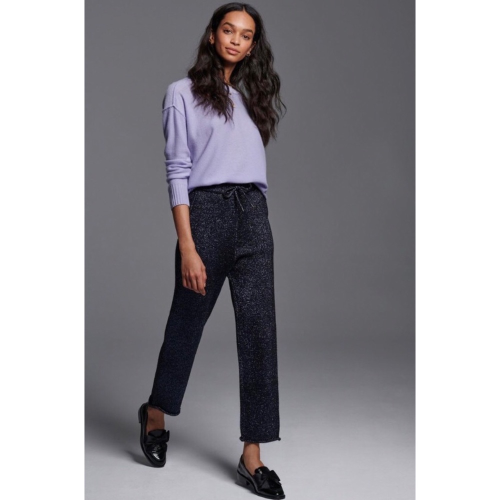 NWT ANTHROPOLOGIE TOULOUSE KNIT PANTS IN NAVY - Picture 2 of 7